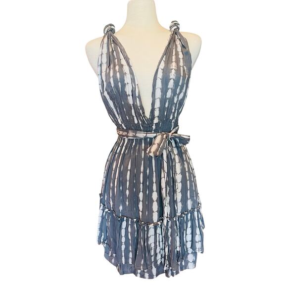 Y2k Boho Tie-Dye Mini Dress Deep V Adjustable Wrap Straps Size Small - Picture 1 of 8